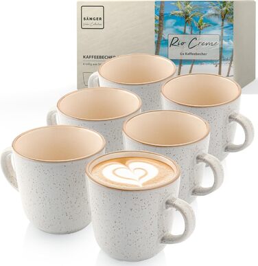 Набір кавових чашок SÄNGER Rio Creme (6 шт.) з кераміки, 430 мл. Керамічні чашки для кави та чаю, підходять для миття в посудомийній машині та використання в мікрохвильовій печі.