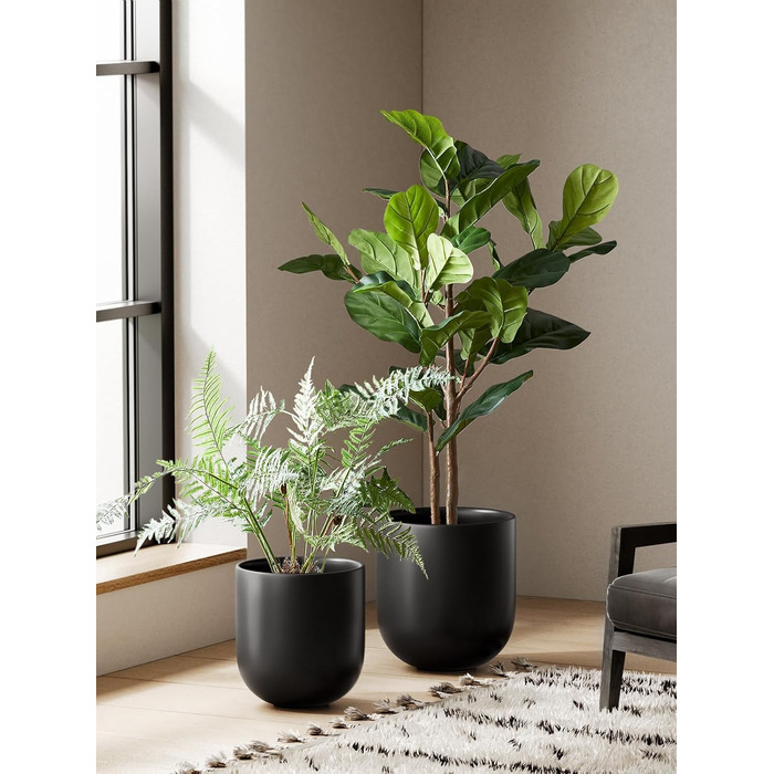 Керамічний горщик для квітів LE TAUCI, 25 см, чорний, з дренажним отвором