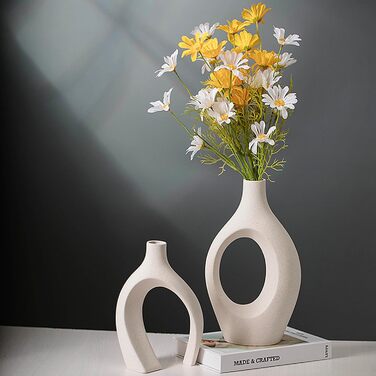 Керамічна ваза SUKIYPO, 2 шт. у наборі, бежева, сучасний дизайн, для дому, офісу, декору інтер'єру