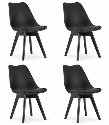 Набір з 4-х обідніх стільців чорного кольору – сучасні пластикові стільці з м'яким сидінням з екошкіри та поліпропіленовими ніжками, елегантний дизайн, комфортне сидіння