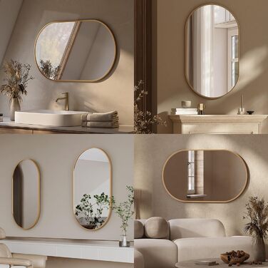 Дзеркало овальне EMKE Badspiegel Oval 45x60 см з золотим обрамленням для ванної кімнати