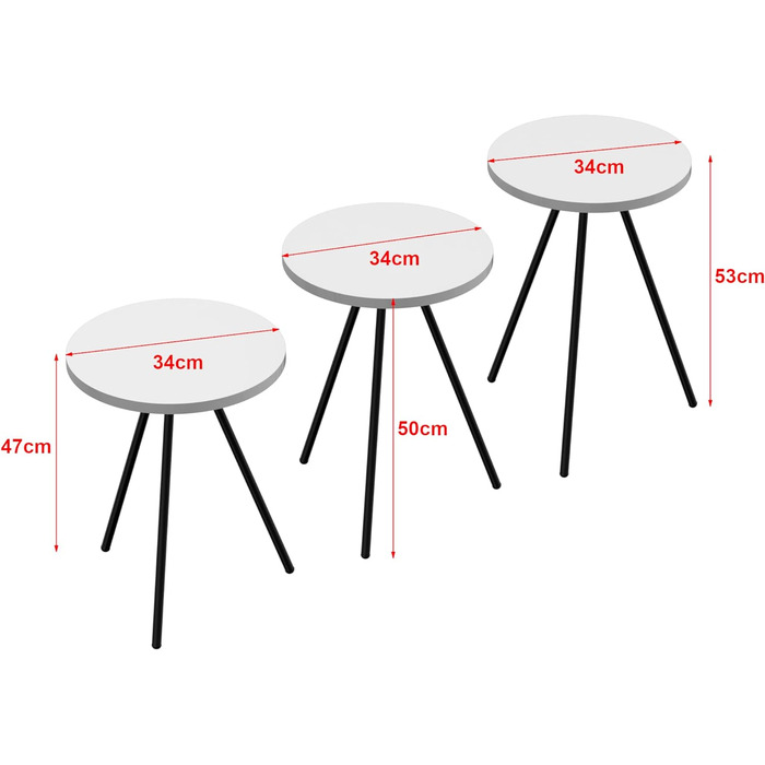 Набір приставних столів Ølgod Nesting Table Набір з 3 білих столів для вітальні з круглою стільницею та металевими ніжками Салонний стіл