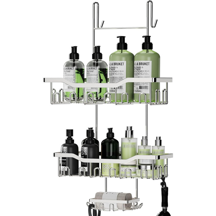 Підвісна душова полиця ZUIMENG, 3 яруси, без свердління, з мильницею та гачком, срібло