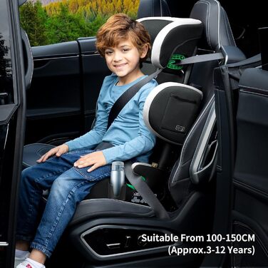 Автокрісло дитяче 15-36 кг з Isofix, i-Size, 3.5-12 років, регульована спинка та підлокітники, з підстаканником, зелене