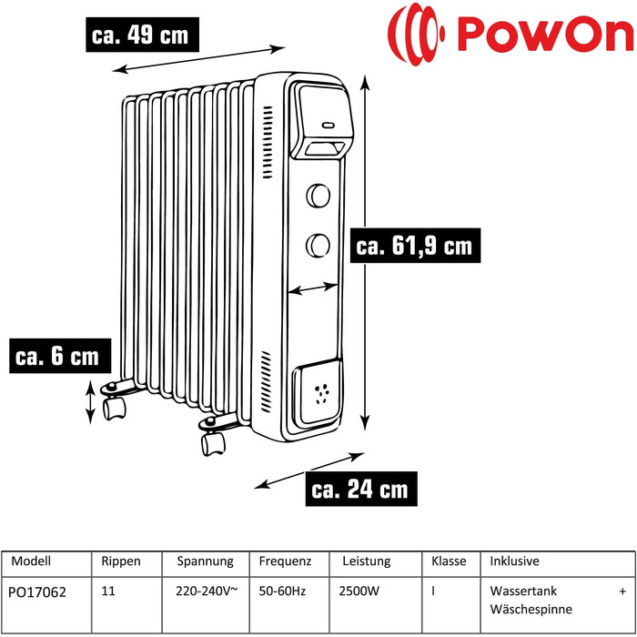 Масляний радіатор PowOn Енергозберігаючий 7 ребер - 30x14x38 Радіатор Електричний електричний обігрівач Енергозберігаючий радіатор Електричний енергозберігаючий електричний радіатор Електричні обігрівачі Масляні радіатори (2500 Вт)