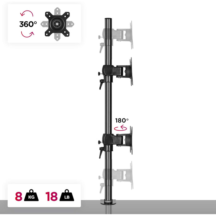 Тримач для двох моніторів Duronic DM35V2X1 | Вертикальна підставка для комп'ютерних моніторів | Регульована висота, поворот, нахил, кріплення VESA 75/100