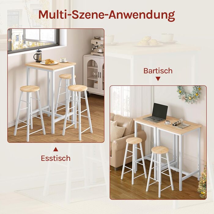 WOLTU Невеликий барний столик 60 x 100 x 60 см, кутовий, метало-дерев'яний, для кухні, бару, вітальні, білий+світлий дуб, BT34hei, без стільців