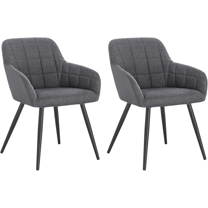 Крісла для обідньої зони WOLTU - 2 шт. в наборі, з підлокітниками, обтягнуті льоном, металевий каркас, сучасний дизайн, темно-сірий колір