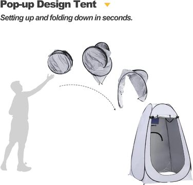 Намет-роздягальня Pop-Up для туалету, сірий, 150x150x190 см. Розкладний намет для туалету, душу, пляжу, риболовлі, кемпінгу. Водонепроникний, з UV-захистом, з сумкою для перенесення