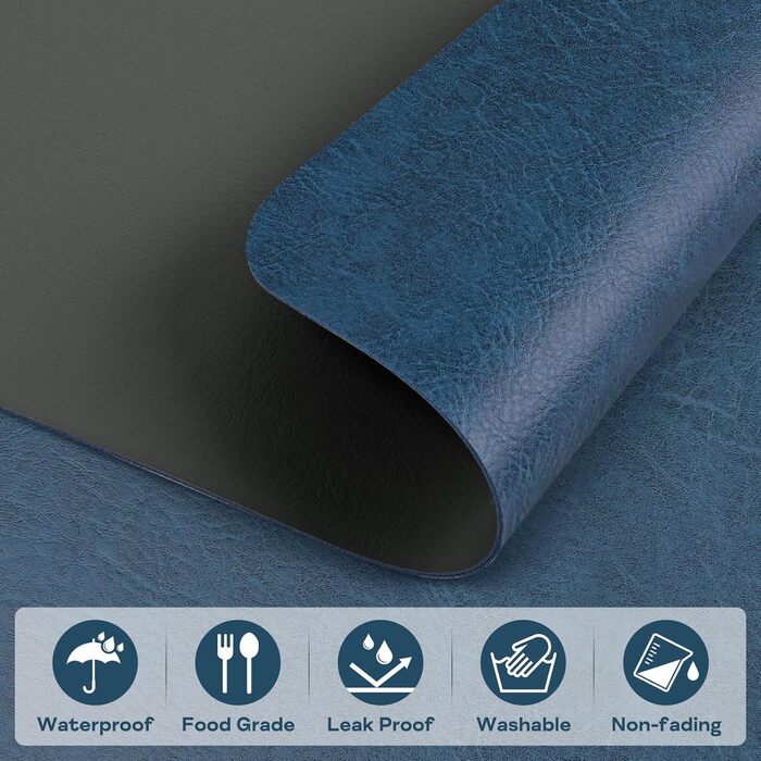 Набори підставки під тарілки 6 шт., неслизькі, миючі, з штучної шкіри, 40 x 30 см (блакитний/сірий)