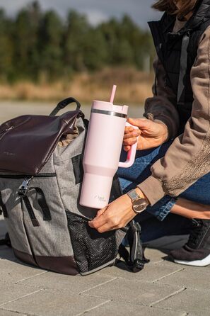 Термокружка Milu 1200 мл з трубочкою та ручкою – подарунок на Великдень для жінок та чоловіків. Ідеї подарунків для тата, мами, друга, подруги. Подарунки на День батька та День матері. Подарунки для дідуся та бабусі (1200 мл, Blossom Pink)