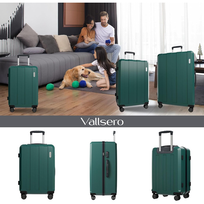 Набір валіз Vallsero: 5 шт., ABS, TSA-замок, рожеве золото, темно-зелений