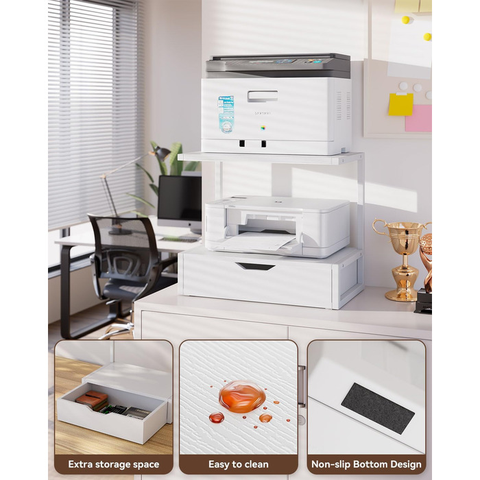 Підставка для принтера IBUYKE 2-ярусна, стіл з полицею для офісу, органайзер для паперів, книг, сканера, факсу, білого кольору TLJ015W