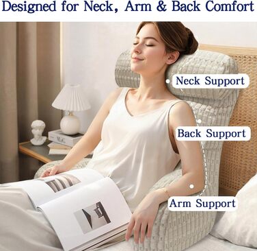 Тінунія Корінь для тіла з підголовником та подушкою для спини, для читання/роботи/перегляду/ігор/відпочинку (Бежевий)