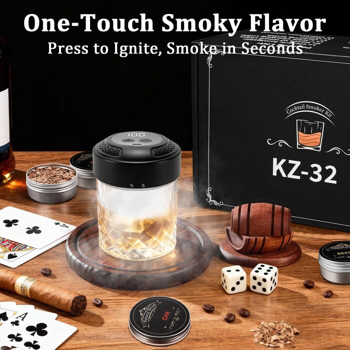 Електричний набір для копчення віскі, подарунковий набір для чоловіків, для приготування коктейлів, з 6 смаками, дерев'яні стружки, подарунок на день народження, різдвяний подарунок
