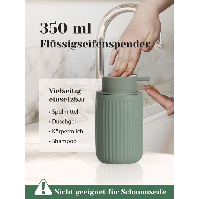 Набір аксесуарів для ванної кімнати 4 шт. з кераміки: дозатор для мила 350 мл, стакан для зубної пасти, мильниця, контейнер для ватних паличок. Декоративний набір для раковини (зелений)
