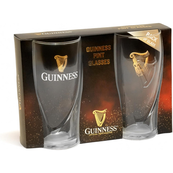 Пивні келихи Guinness Glas набір з 2 шт 568 мл з логотипом та арфою - оригінальні склянки для пива