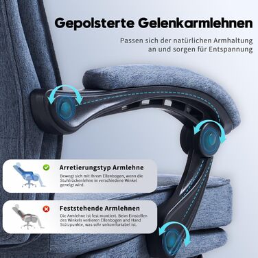 Ергономічне крісло для офісу, комп'ютерне крісло для начальника з регульованою спинкою 90-135° та підніжкою, сіре, тканина, 150 кг