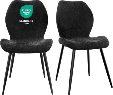 Набір з 4 стільців для їдальні, кухонні стільці, стільці для вітальні, оббиті, ергономічні, з льону, для їдальні, кухні, спальні, ресепшену (Чорний)