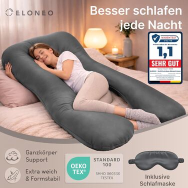 Подушка для вагітних ELONEO NEU для сну на боці, подушка для годування, XXL, антрацит. Комфортна подушка для вагітності, читання, пральна