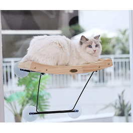 Зручні сидіння для котів біля вікна (42 * 30 * 6.5 см), гамак для кішок з сизалю з котячим когтеточкою 2 в 1, каркас з масиву дерева, залізне кріплення і потужна присоска з сизалю(42*30*6.5 см)