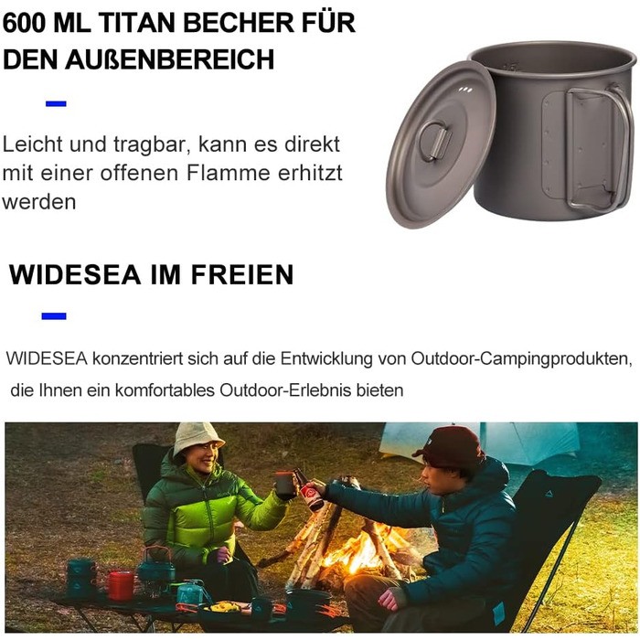Титанова кружка Widesea 600 мл з foldable ручкою для кемпінгу та пікніків на природі