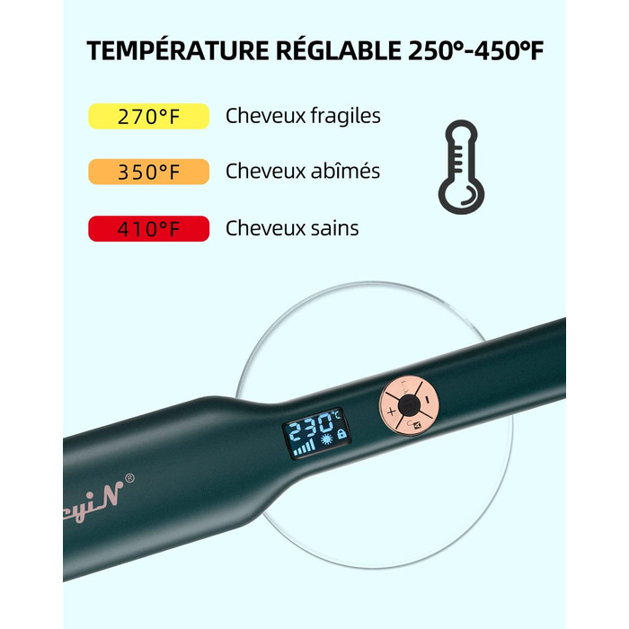 Випрямляч для волосся CkeyiN 45 мм, широка пластина, професійний, турмаліновий керамічний випрямляч, 12 рівнів температури, світлодіодний дисплей 30 секунд, PTC, швидке нагрівання, робить ваше волосся м'яким і блискучим смарагдово-зеленим