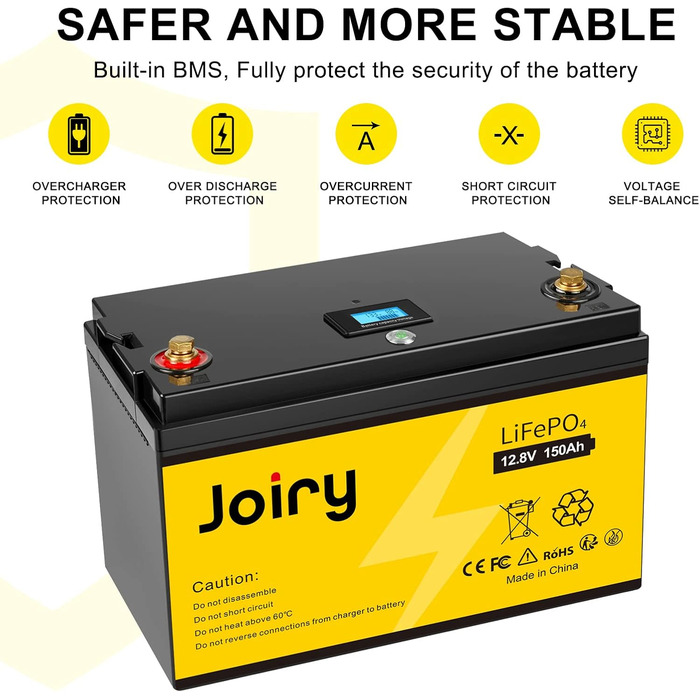 Акумуляторна батарея Joiry 12V 50Ah LiFePO4, 640 Втгод, понад 5000 циклів, з BMS, чудово підходить для сонячної системи, човна, дому