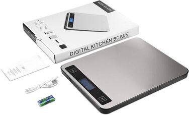 Кухонні ваги Brifit Digitale - 20 кг, з нержавіючою платформою, USB-зарядка, LCD-дисплей, функція тарування, 5 одиниць вимірювання