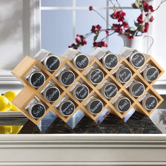 Бамбукова підставка для спецій підставка для спецій для кухонної шафи і робочої поверхні тримач для спецій з 18 банками для спецій і етикетками Ковдра