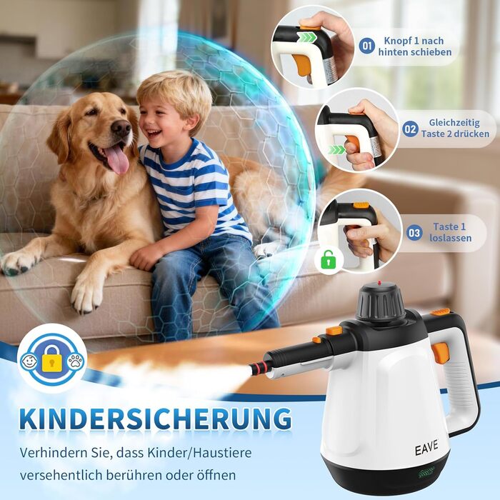 Портативний пароочисник 110°C: ефективне очищення, універсальний пристрій з 10 насадками та 5м кабелем. Ідеально для диванів, килимів, швів та видалення жиру. Колір: білий