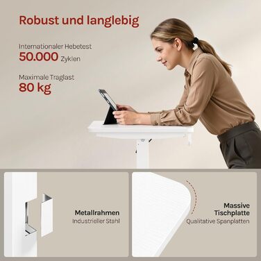 Електричний підйомний стіл WOLTU з функцією пам'яті та захистом від зіткнень, комп'ютерний стіл для дому та офісу, 100 x 48 см, білий