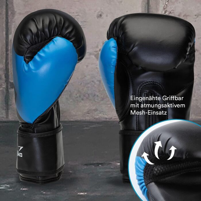 Боксерські рукавички Скандіка 10 - / міцні боксерські рукавички для чоловіків і жінок, з пришитим великим пальцем, вставкою з дихаючої сітки, зі штучної шкіри, з чохлом для перенесення для тренувань і спарингів з боксерською грушею (10 унцій, синій)