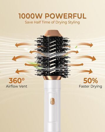 В 1 Ion Airstyler фен, щітка з гарячим повітрям, плойка, щітка для випрямлення, білий/золотий, 6