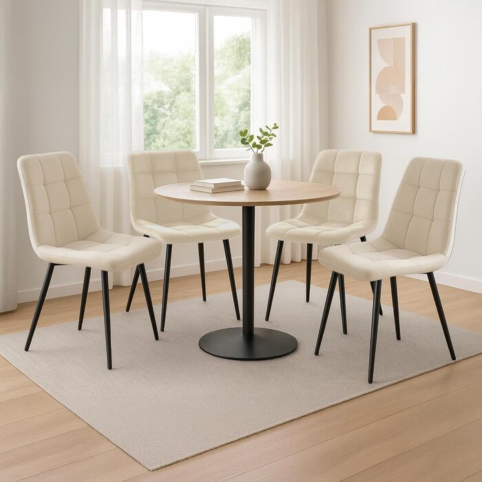 Набір з 4-х м'яких кухонних стільців CLP Asti, велюр, до 150 кг, колір: кремовий