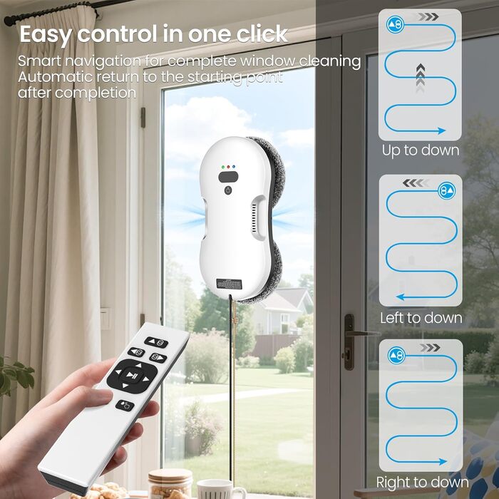 Робот для миття вікон з автоматичним струменем води, 5600 Па, автоматичний мийник вікон, інтелектуальна навігація, пульт дистанційного керування, для гладких поверхонь, з 10 ганчірками для миття (E 2800pa)
