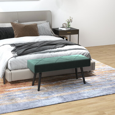 HOMCOM М'яка лавка Velvet Look Ліжко Лавка для передпокою X-Pattern до 120 кг для спальні 100x36x45 см в зеленому кольорі