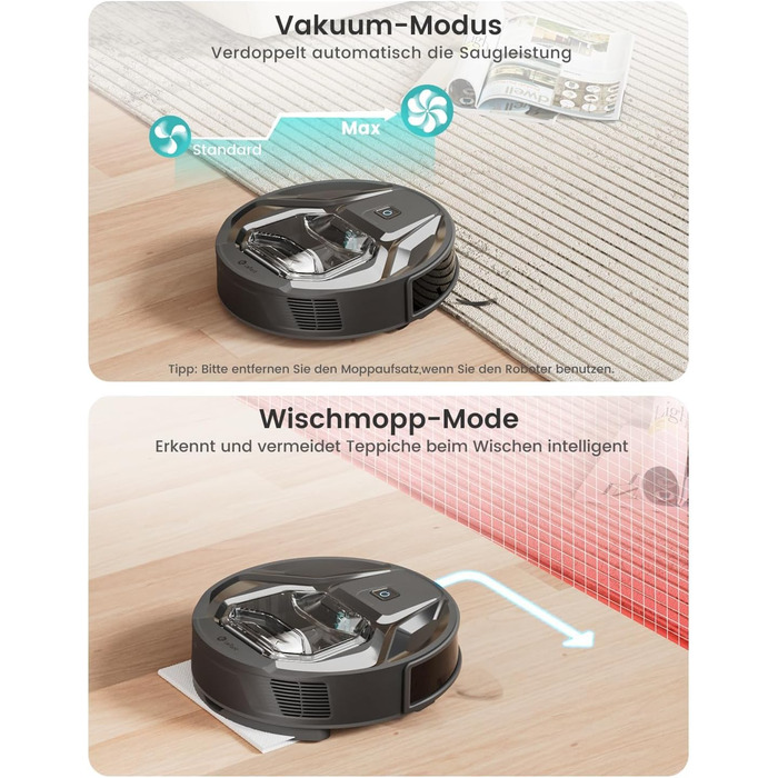 Робот-пилосос LEFANT M320 з вологою, 6000Pa, ущільнення, App/Alexa, чорний