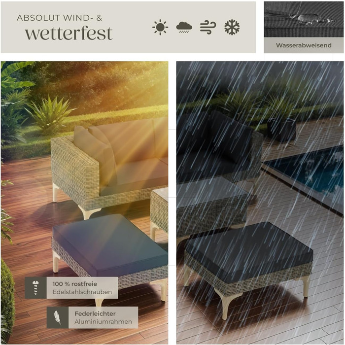 Тектейк® Набір садово-розкладних меблів з ротангу Outdoor Lounge на 5 місць, з кутовим кріслом, пуфом, столиком, комплект для відпочинку, з подушками для сидіння та спинки (Натуральний)