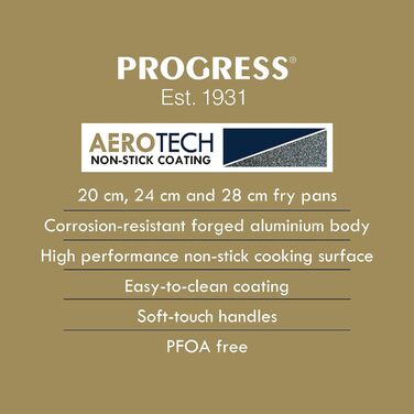 Набір сковорідок PROGRESS BW11436EU7 Aerotech з 3 предметів - Індукційна сковорода для стейків 20/24/28 см, металевий посуд і посудомийна машина, без BPA/PFOA, алюмінієві сковорідки, універсальні сковорідки, які легко чистити