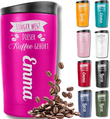 Термокухоль з персоналізацією, 350 мл, не протікає, з гравіюванням, чорна/рожева (з іменем)