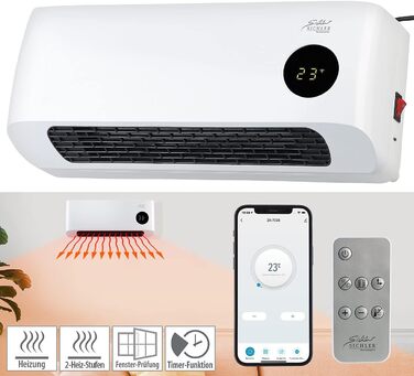 Тепловентилятор Sichler Home Appliances Wi-Fi керамічний настінний обігрівач Wi-Fi, світлодіодний дисплей, 2,000 Вт, додаток, Google & Alexa (тепловентилятор з керуванням додатком, керамічний тепловентилятор Wi-Fi, радіаторний термостат) (білий, додаток E