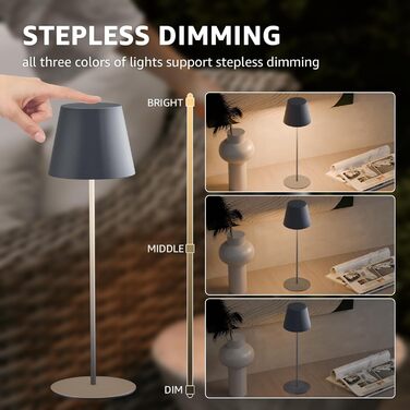 LED настільна лампа MALUX 2 шт. бездротова з сенсором, для дому та вулиці, акумуляторна, 3 режими температури кольору, регулювання яскравості, таймер, чорний/сірий