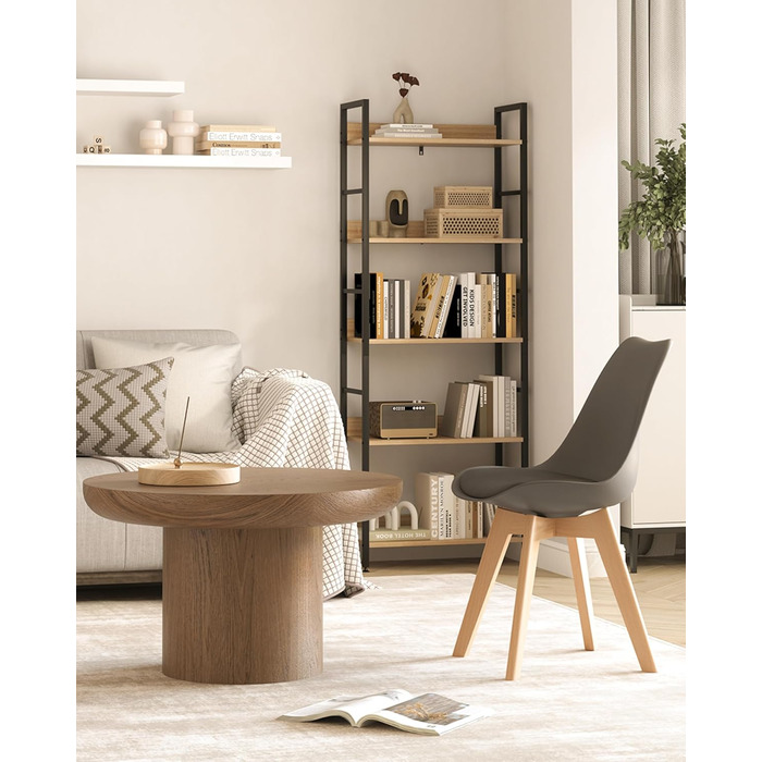 WOLTU Комплект з 4-х кухонних стільців, скандинавський дизайн, штучна шкіра, масивні дерев'яні ніжки, до 150 кг, сірий