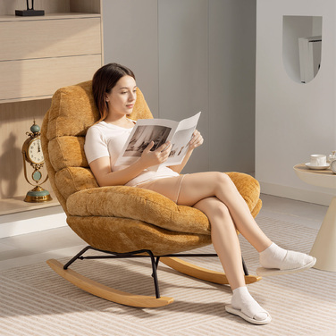 Крісло-гойдалка HOMCOM з м'яким сидінням, сталевими ніжками та дерев'яними ковзанами, жовтого кольору