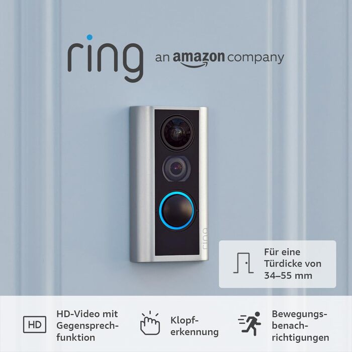 Відеодзвінок Ring Door View Cam для вхідних дверей, HD-камера, двосторонній аудіозв'язок, заміна дверного вічка, для дверей товщиною 34-55 мм, відеодомофон