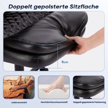 Офісний крісло Colamy: ергономічний, з високою спинкою, регульовані підлокітники, шкіряне покриття, чорний