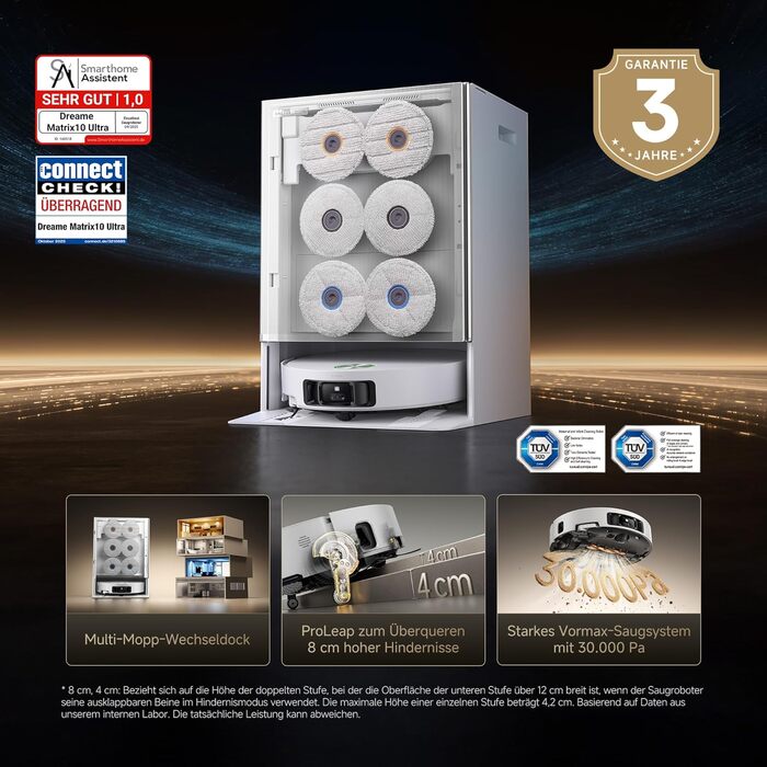 Робот-пилосос Dreame Matrix10 Ultra: потужність 30000Pa, 8 см, самоочищення, автоматичне порожнення, голосове керування