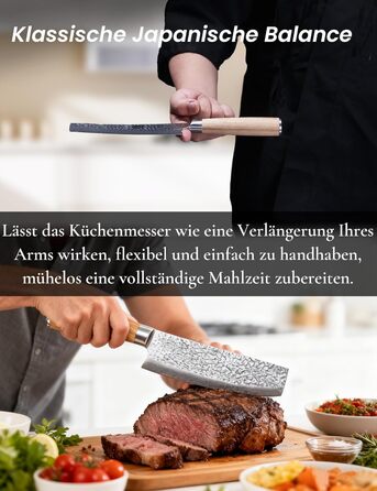 Японський ніж Сантоку 18 см з VG-10 сталі Дамаск, професійний кухонний ніж, ідеальний для дому та як подарунок (18 см Накірі)