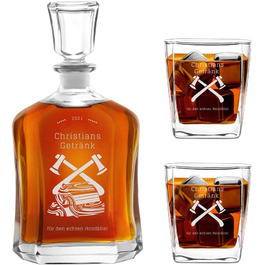 Мавертон Віскі Карафа + Набір склянок (2/4/6) з гравіюванням - 700 мл - Віскі Декантер - Подарунок на День народження для чоловіків (дерев'яний підставник)